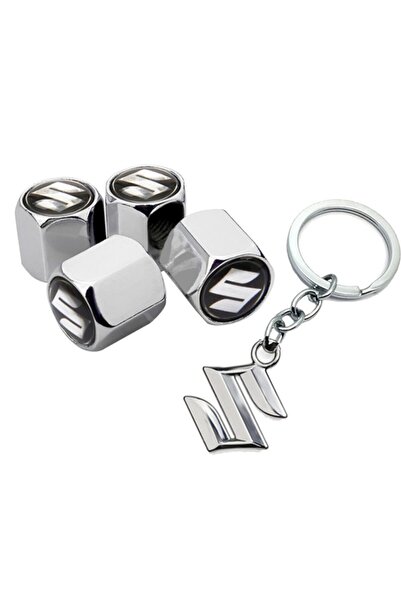 GARDENAUTO سوزوكي S-cross - غطاء صمام كروم ملون، 4 قطع وسلسلة مفاتيح كروم