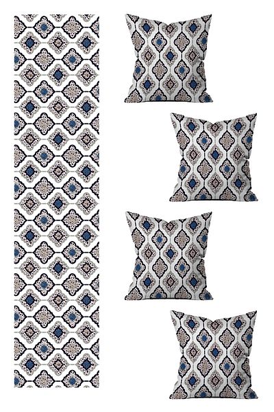 LadiesHome 5 Piece Special Design Double Sided Printed Throw Pillow Cover and Runner Set