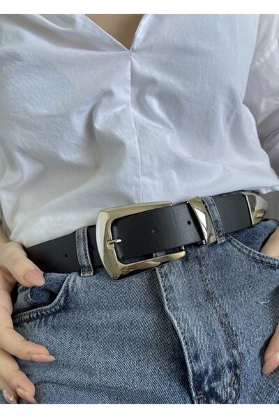 BE CHİC حزام جان فستان بإبزيم فضي أسود للنساء