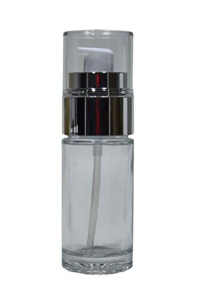 Paradise Cam Şişe 40 ml Krem ve Losyon Için Şeffaf Gümüş Renk Kapaklı