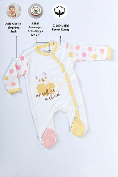 Cocoshka رومبير أطفال مصنوع من القطن بنسبة 100% مطبوع عليه دمية دب أصفر