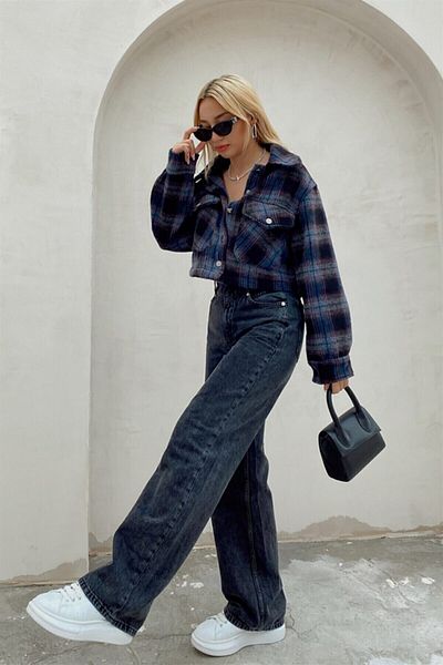 Trn JNS Smoke Power - Super High Waist and Lycra Loose Jeans Palazzo Trousers