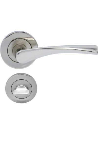 ARON Bravo Rosette Nickel Satin (bathroom-WC) Door Handle & Oval Mirror Door Lock 1 set