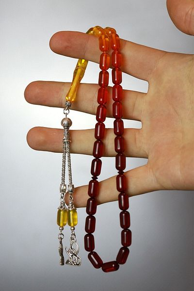 Doğan Silver Yellow Red Men's Rosary - Powder Press, World Dgn1129
