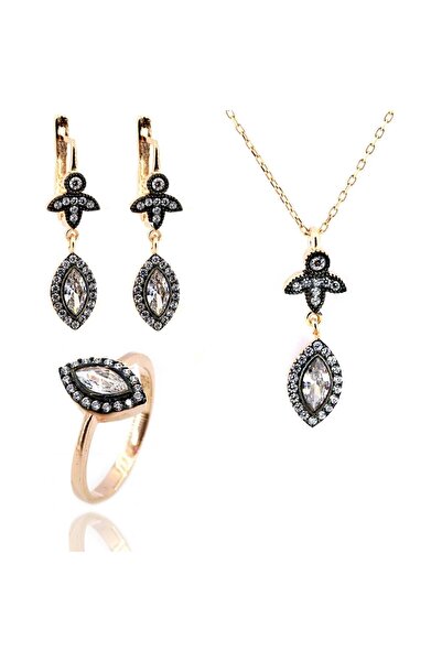 Doğan Silver Kadın Gümüş Rose Elmas Montürlü Zirkon Taşlı Mekik Modeli Set Dg...