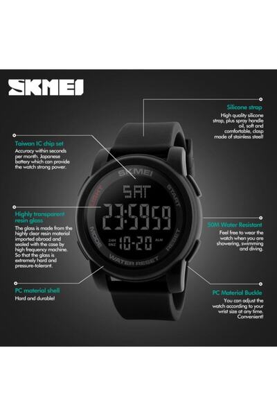 Skmei 1257 ساعة يد رجالية LED مضيئة حافظة سيليكون حبل سيليكون