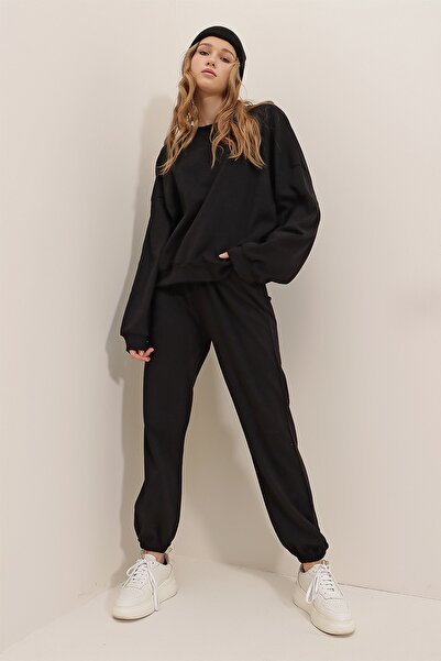 Trend Alaçatı Stili Sweatsuit - Black - Regular