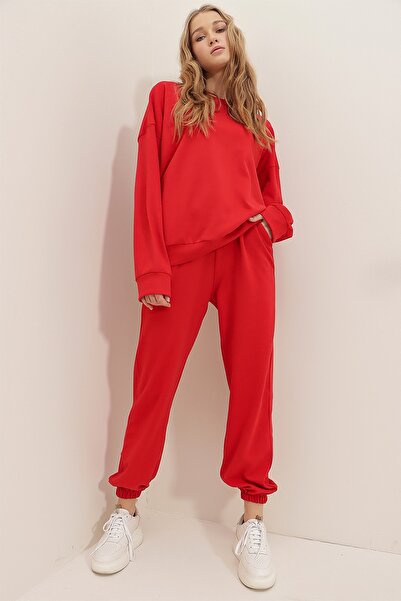 Trend Alaçatı Stili Sweatsuit - Red - Relaxed