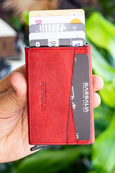 Garbalia Pera Crazy Red Card Holder with Leather Mechanism