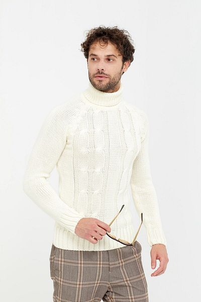 COOL TARZ Men's White Turtleneck Knitted Knitted Sweater