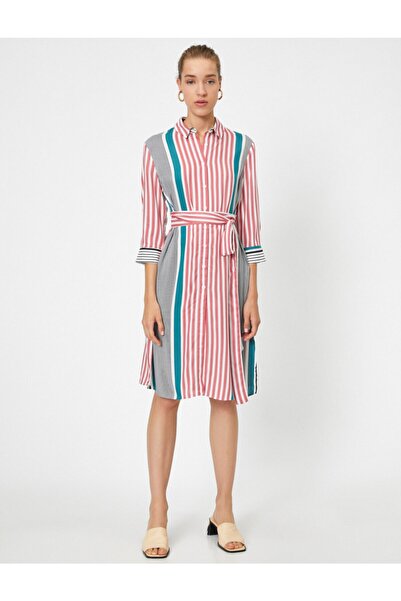 Koton 3/4 ujjú csíkos öves rövid ruha