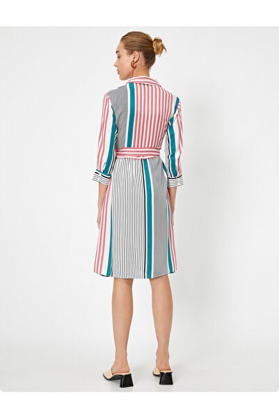Koton 3/4 ujjú csíkos öves rövid ruha