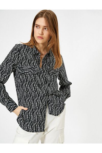 Koton Patterned Pocket Detailed Long Sleeve Shirt