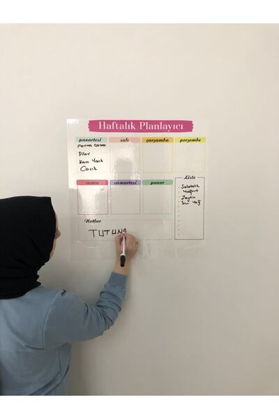 Tutunabilir Kağıt Haftalık Planlayıcı Takvim Statik Akıllı Kağıt Tahta Yazı Tahtası Planner Kalem 50x50 Cm