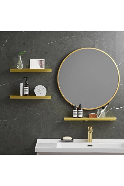 MERZANA 3 Lü Set Gold Metal Duvar Rafı