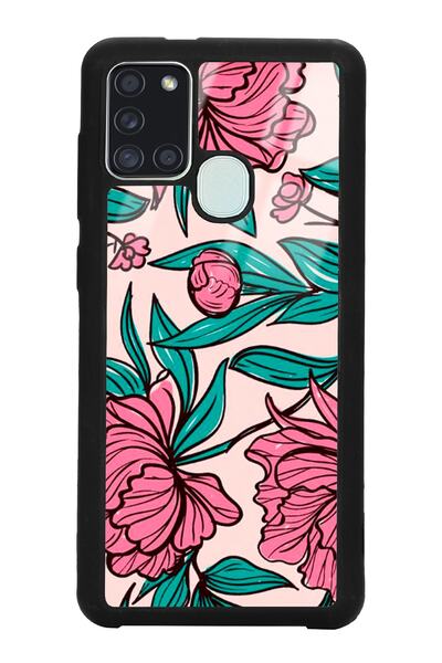 Spoyi Glossy Phone Case for Samsung A21S Fuchsia Floral Design