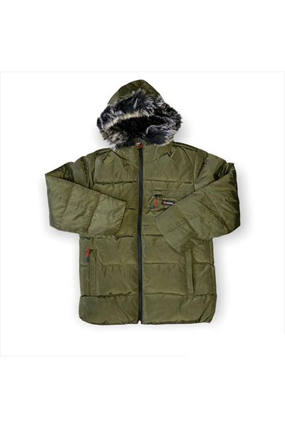 Pink Hippo Kids Boy's Puffer Coat with Fur Hood and Fleece Inside