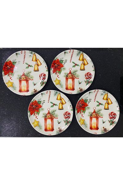 TEBAK COLLECTION 4-Piece Porcelain New Year Lantern Pattern 25 cm Service Plate Set
