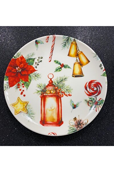 TEBAK COLLECTION 4-Piece Porcelain New Year Lantern Pattern 25 cm Service Plate Set