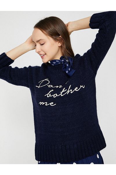 Koton Letter Printed Knitwear Sweater
