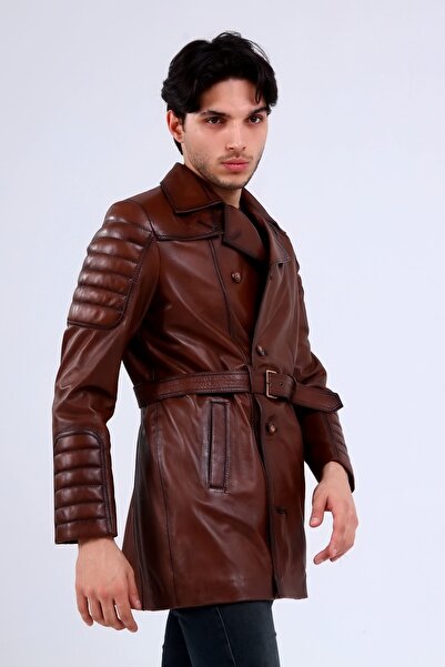 CE-YIL Erkek Hakiki Deri Trençkot