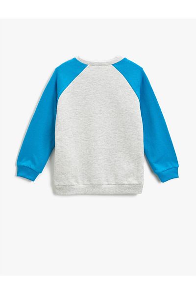 Koton Slogan Printed Sweatshirt Color Block Long Sleeve