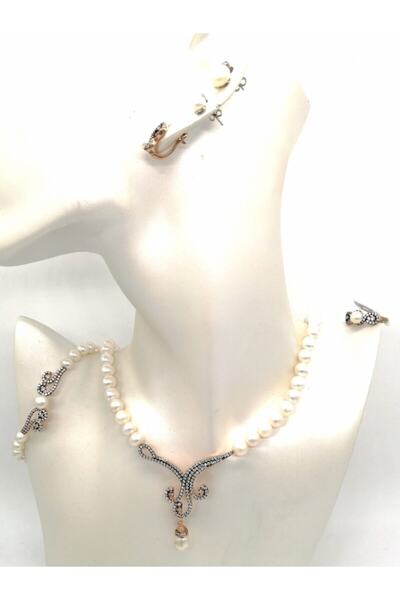 SERAY KUYUMCULUK GÜMÜŞ Altın Modeli Gerçek Incili Gümüş Set Takım