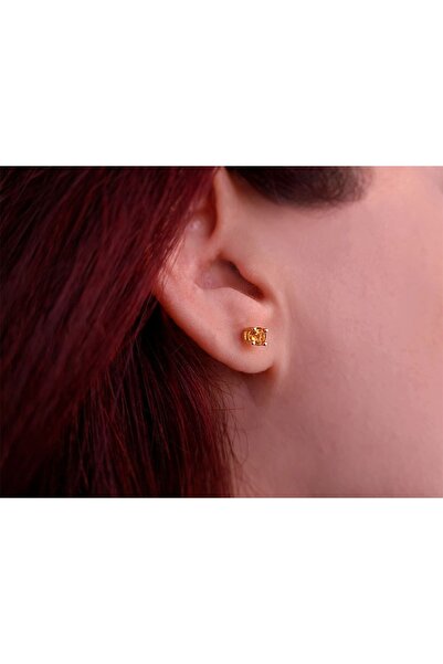 Sirius Pırlanta Kadın 14 Ayar Sitrin Tektaş Küpe