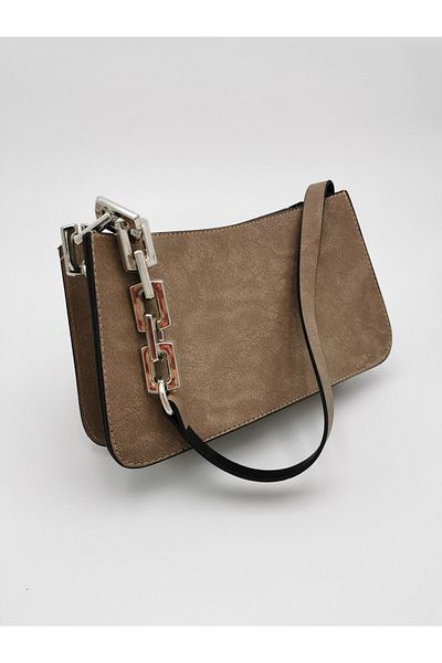 Restbag Women's Mink Nubuck Chain Strap Baguette Hand and Shoulder Bag