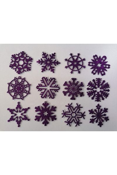 LEYLASER Purple Snowflake Glittered Eva Tree and Gift Ornament 8x8 cm 12 pcs