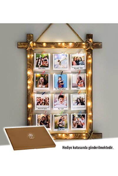 webotto 8 Masif Led Işıklı Ipli Mandallı Dikdörtgen Fotoğraf Çerçevesi Albümü