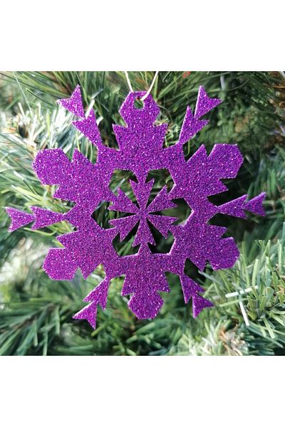 LEYLASER Μωβ Snowflake Glitter Eva Δέντρο και Στολίδι Δώρου 8x8cm Σετ 6 τεμαχίων
