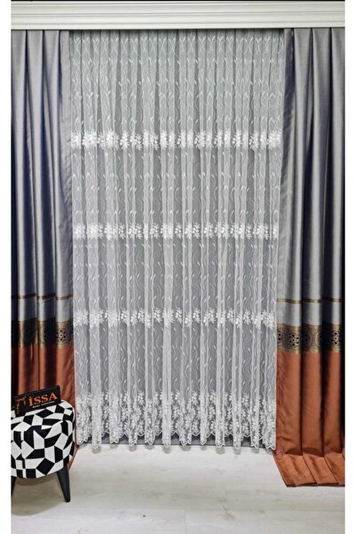 ISSA TEKSTIL Brode Tül Nakışlı Sık Pile 1 E 3