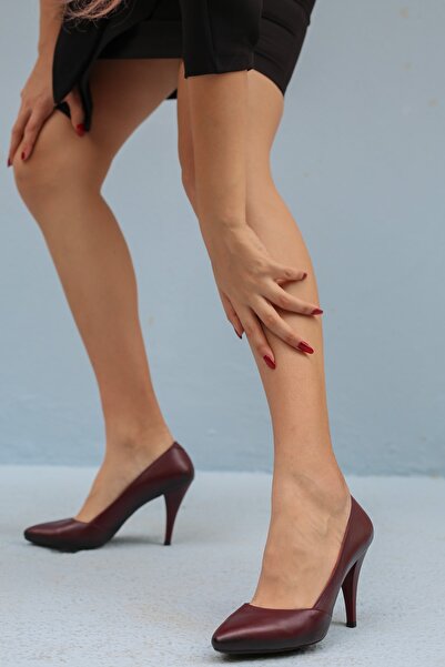 ELİT SHOES Alyona مادة الجلد الطبيعي نعل مطاطي أحمر كلاريت نسائي