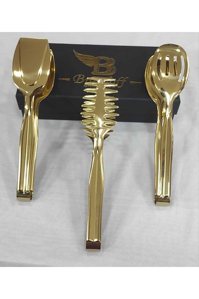 BRONDOFF B 3 Piece Titanium Gold Serving Tongs Set