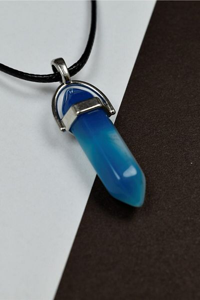 Yüksel Boncuk Blue Agate Natural Stone Nail Necklace (1 Piece)