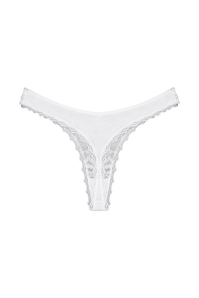 Zena White Front Lace Back Cotton String Women's Panties
