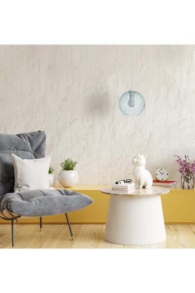 Vogue Eva Aydınlatma Modern Tekli Cam Sarkıt Çatlatma Desen Turkuaz Tekli Avize 21x21x20