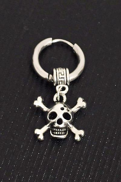 The Collection Unisex Silver Skull Pendant Hoop Earring