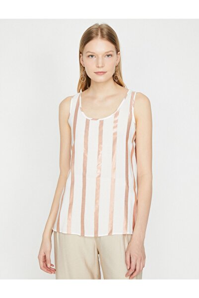 Koton Women's Brown Crew Neck Sleeveless Striped Athlete