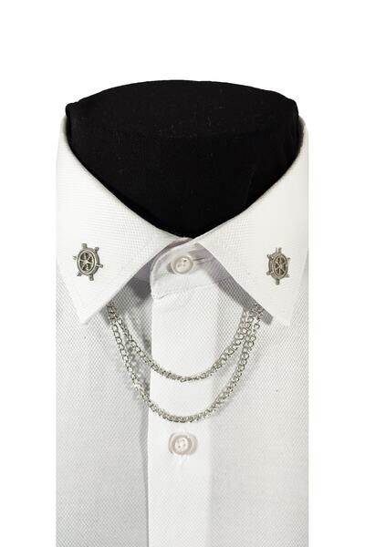 BLC Basic Line Co. Dümen Şeklinde Gümüş Gri Renk Gömlek Yaka İğnesi