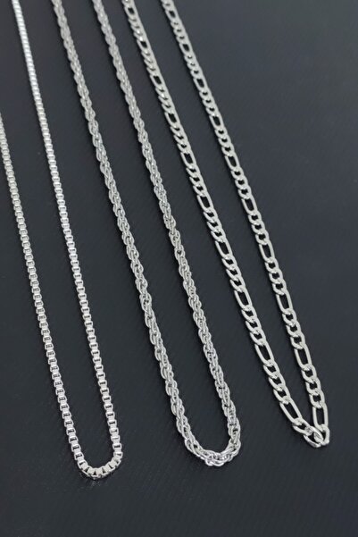 The Collection 3 Lü Burgu Figaro Ve Küp Zincir Kolye Seti