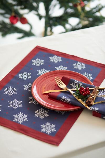 AYSHOME Ays Home Χριστουγεννιάτικο Snowflake Navy Blue Σετ αμερικανικού σερβιρίσματος 2 τεμαχίων