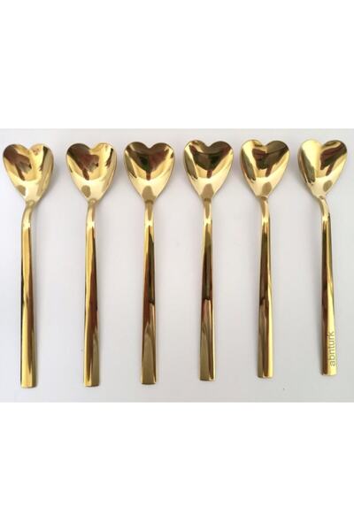 abnturk 6 Adet Altın Kaplama Kalp Stil Dondurma Kaşığı Paslanmaz Çelik 14k Ka...