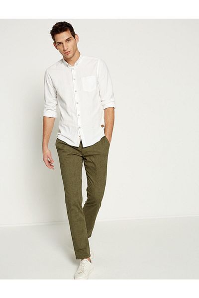 Koton Men's Dark Khaki Patterned Trousers 7YAM49274OW