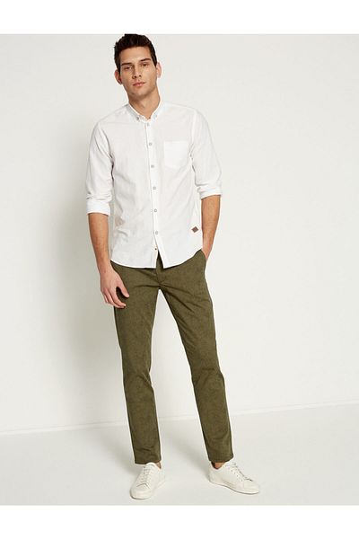 Koton Men's Dark Khaki Patterned Trousers 7YAM49274OW