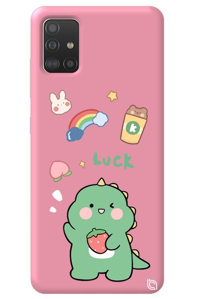 WANNA PROTECT Samsung A51 Pink Colored Dinosaur Velvet Patterned Silicone Pho...