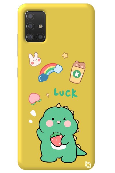 WANNA PROTECT Samsung A51 Yellow Colored Dinosaur Velvet Patterned Silicone P...