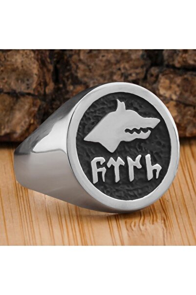Takıhan Göktürkçe Türk Yazılı Bozkurt Simgeli 925 Ayar Gümüş Yüzük