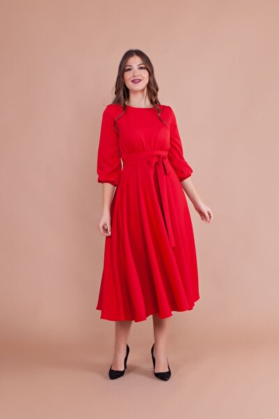 Bidoluelbise Γυναικείο Κόκκινο Μίντι Φόρεμα